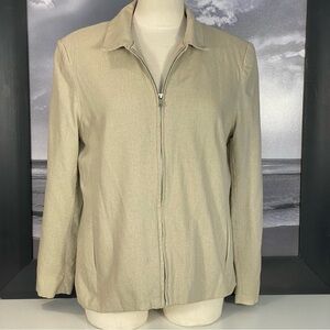 Harris Wallace New York Vintage Tan Linen Blend Zip Front Jacket Blazer Sz 16
